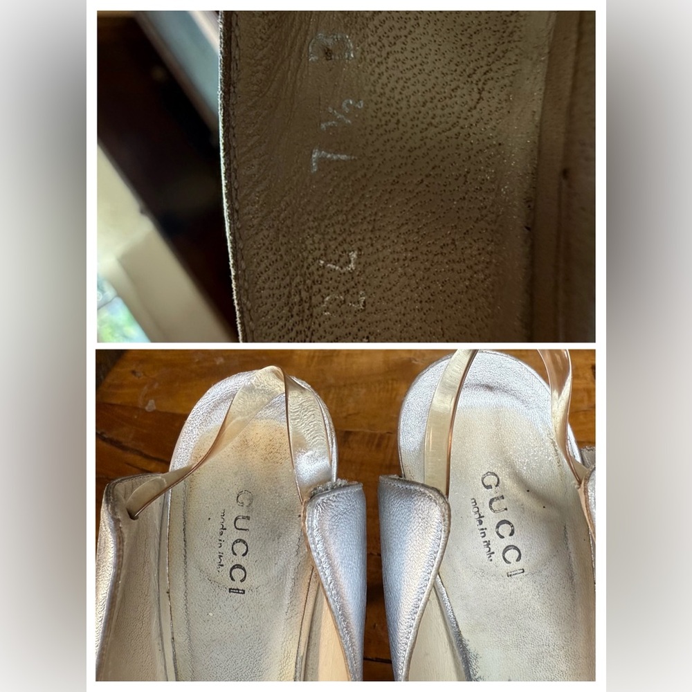Vintage Gucci Silver Leather Slingback Heels – Size 7.5 - Picture 13 of 16